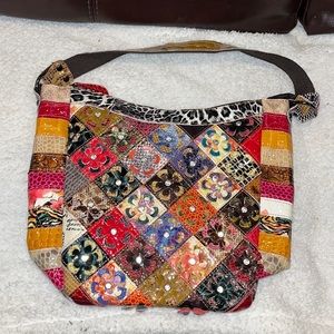 Treska BohoChic Patchwork & Rhinestone multi color faux leather shoulder bag